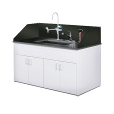 DAIHAN® Laboratory Sink Table with Sanitary Modules, Steel Frame, Phenolic Top, PP Sink, Glass Screen