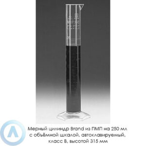 Мерный цилиндр Brand из ПМП на 250 мл с объёмной шкалой, автоклавируемый, класс B, высотой 315 мм